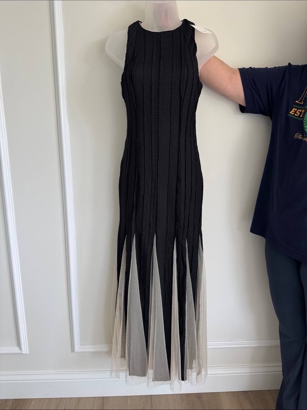 Flying Tomato Black Sleeveless Maxi Dress with Sheer Panel Hem